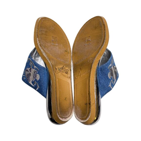 Annie Embroidered Denim Fish Sandals Womens 7.5 Slip On Casual Comfort Shoes - Picture 6 of 8